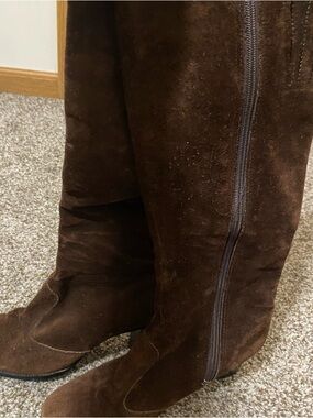 Brown Suede Knee-High Boots